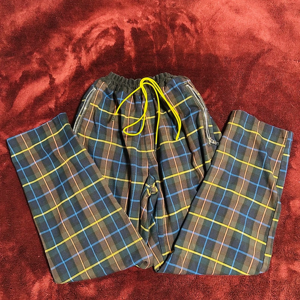 Plaid Men's Pants with Yellow Accents
